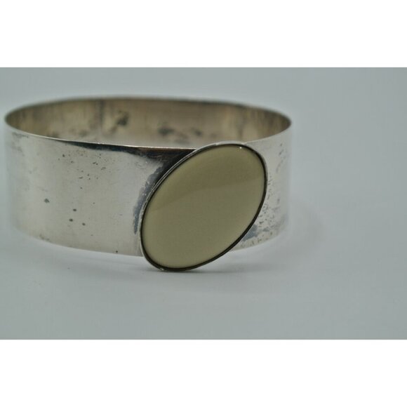 Sterling Silver Hinged Cuff Bracelet Oval White Stone 925 JPA 20 Grams Vtg - Picture 4 of 11